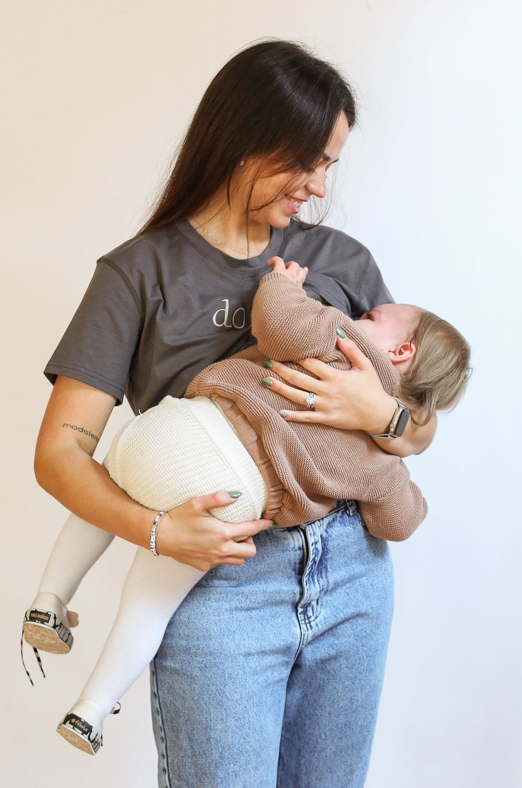 Cropped Embroidered Nursing Friendly Tee | Milk & Baby