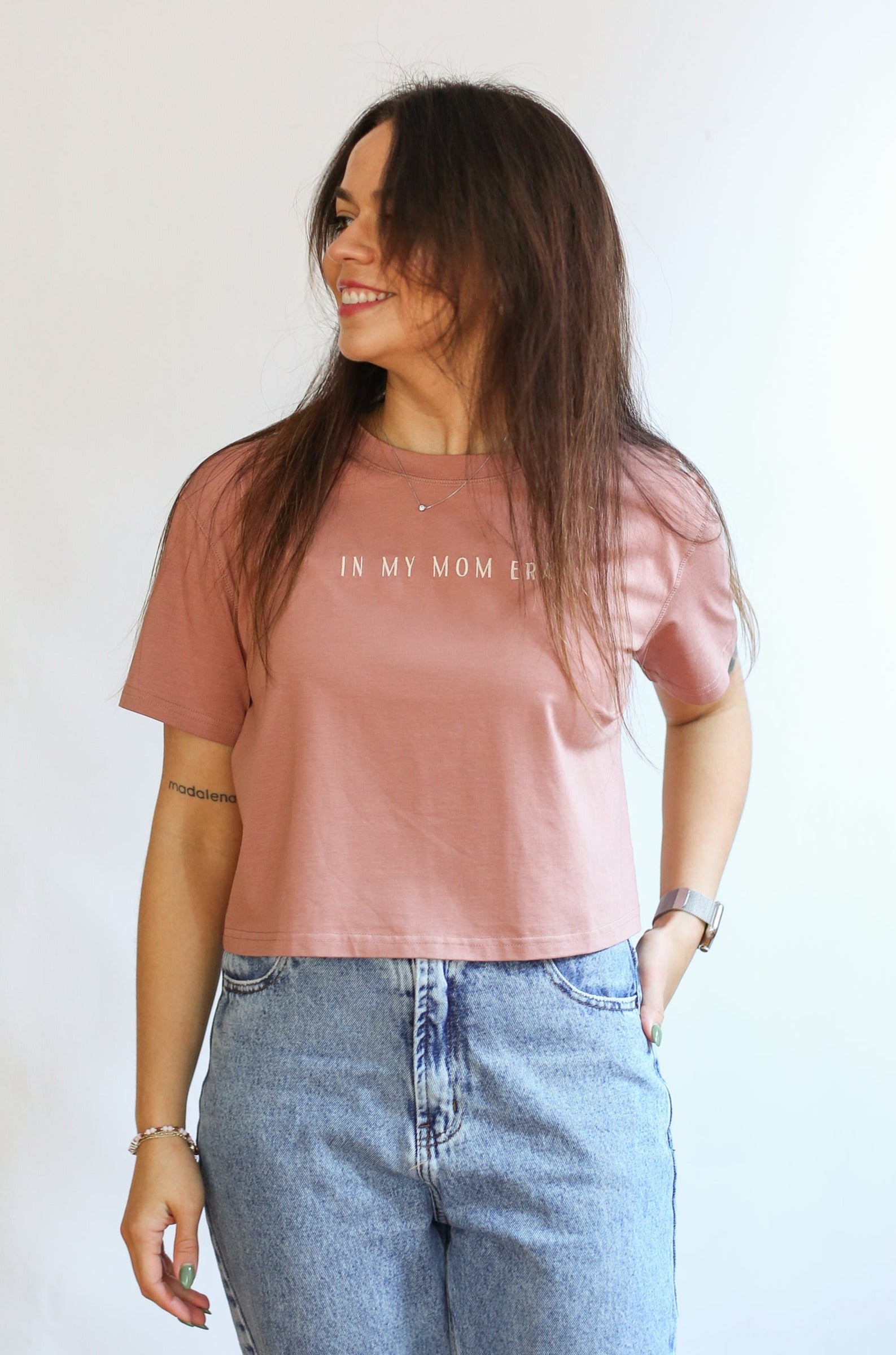 Cropped Embroidered Nursing Friendly Tee | Milk & Baby