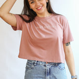 Cropped Embroidered Nursing Friendly Tee | Milk & Baby
