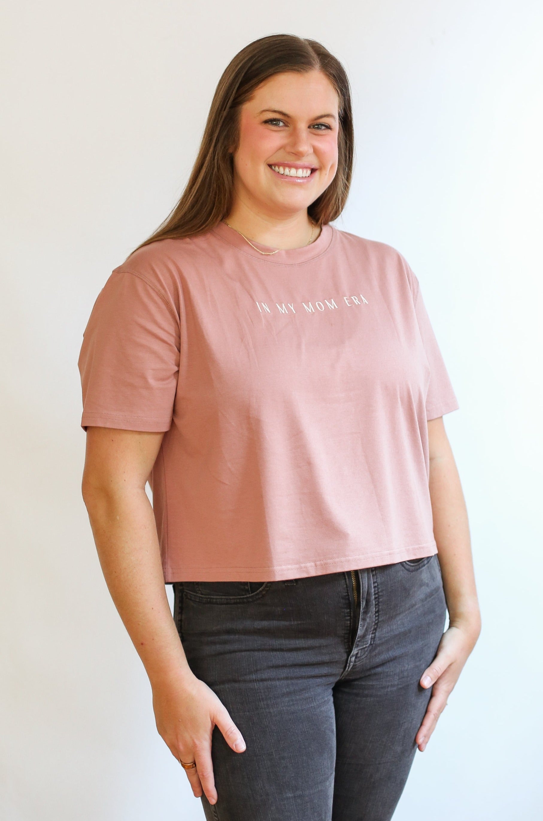 Cropped Embroidered Nursing Friendly Tee | Milk & Baby
