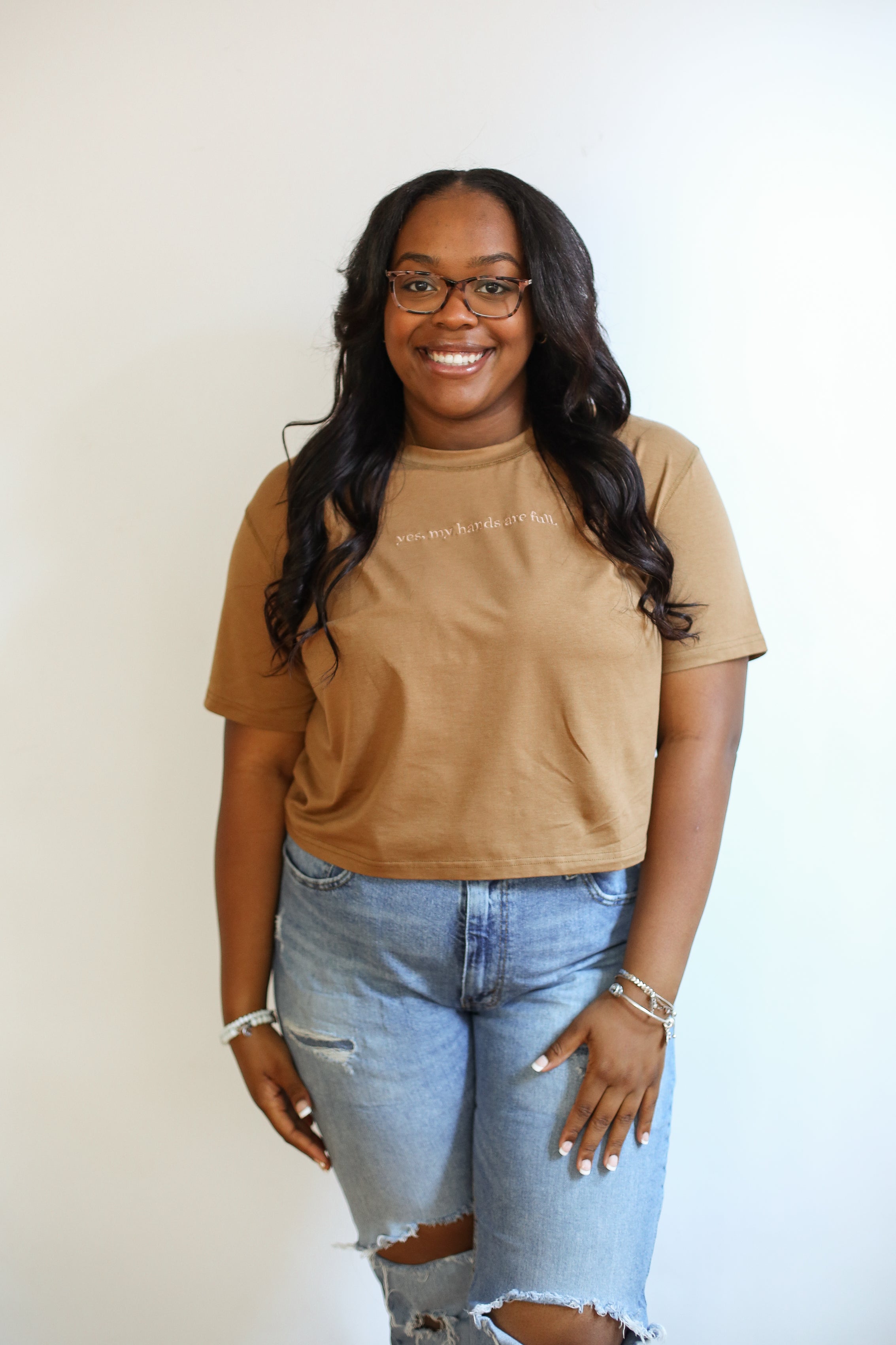Cropped Embroidered Nursing Friendly Tee | Milk & Baby