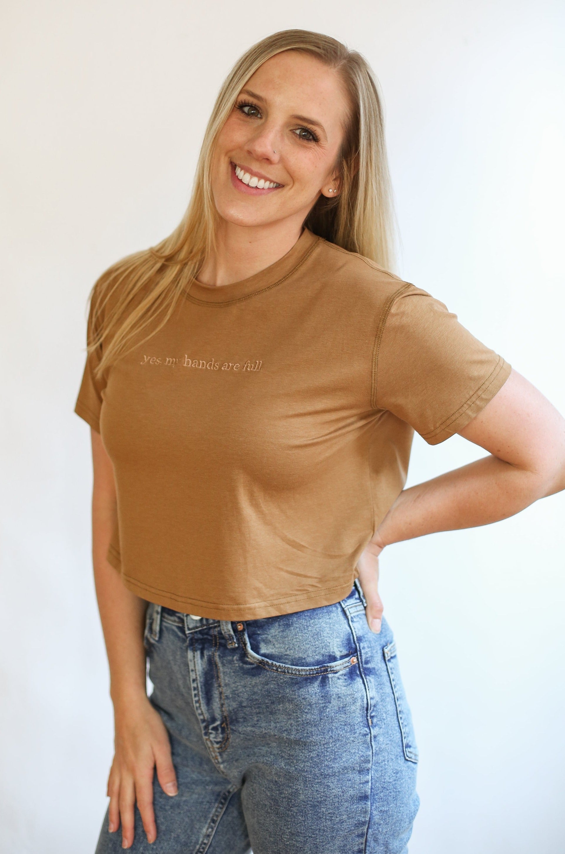 Cropped Embroidered Nursing Friendly Tee | Milk & Baby