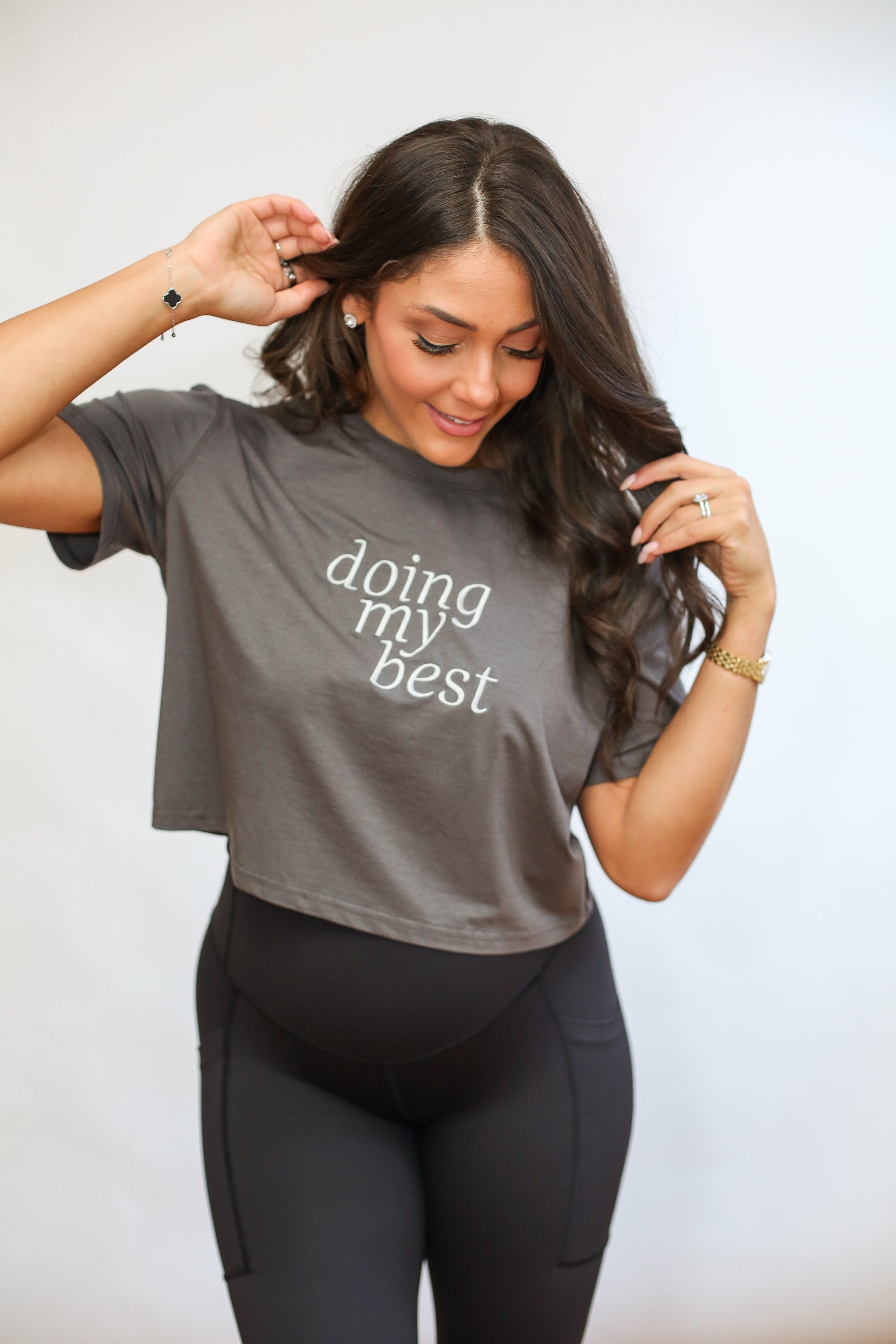 Cropped Embroidered Nursing Friendly Tee | Milk & Baby