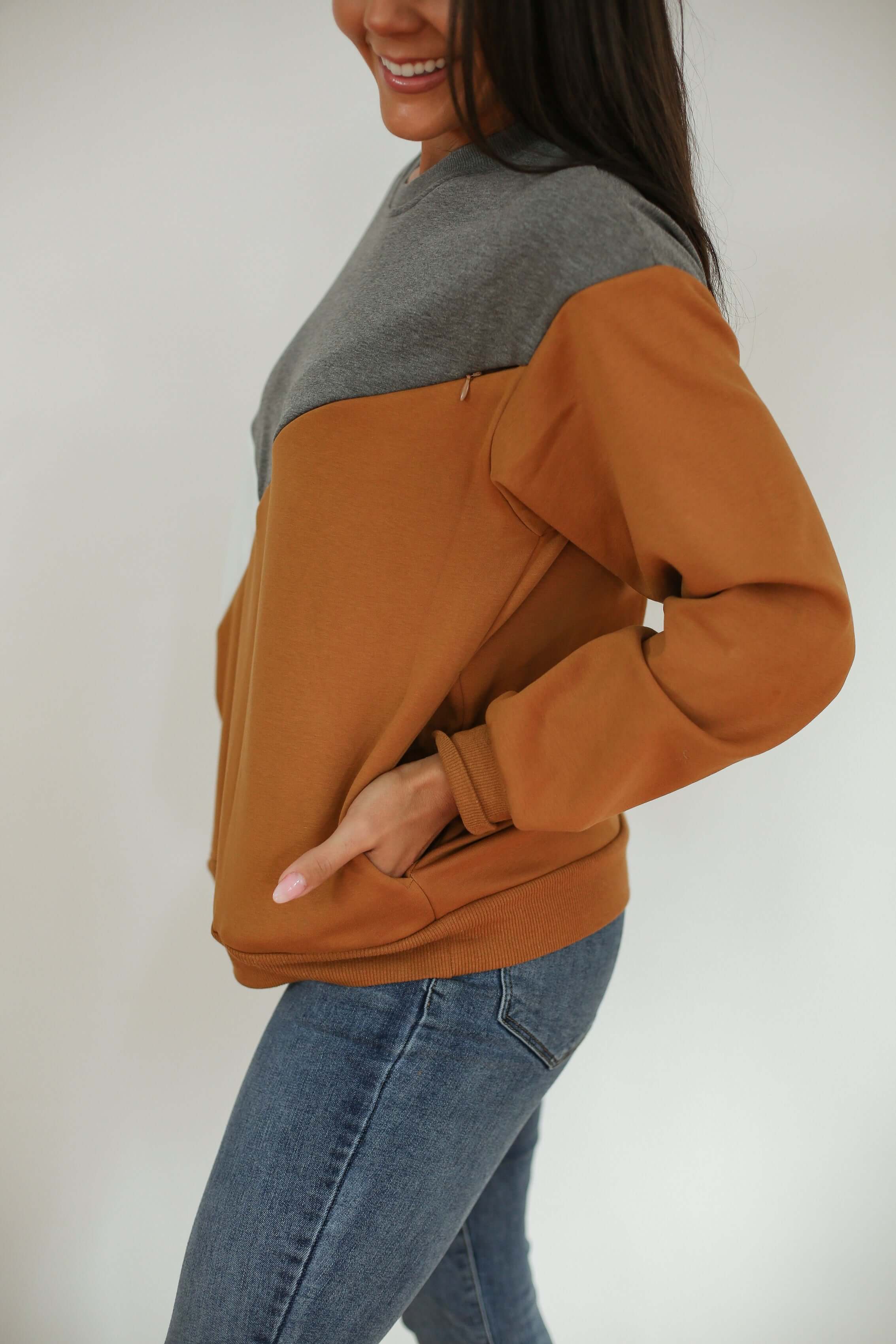 Velour Interior Diagonal Zip Breastfeeding Sweatshirt | Milk & Baby
