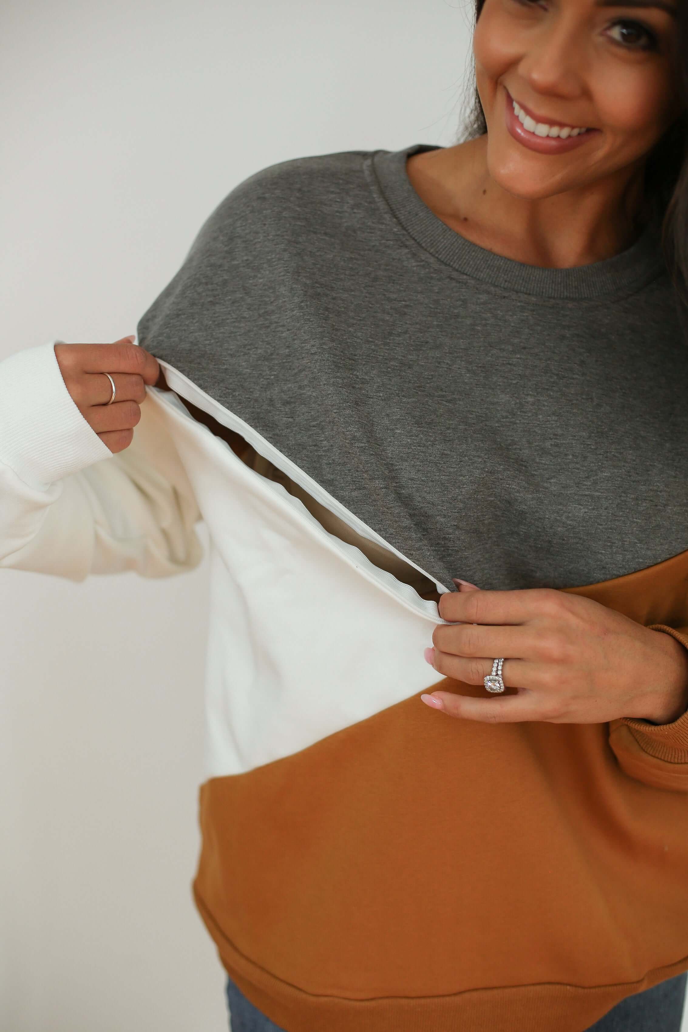 Velour Interior Diagonal Zip Breastfeeding Sweatshirt | Milk & Baby
