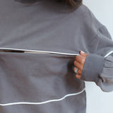 Relaxed Fit Invisible Zipper Breastfeeding Sweatshirt with Piping | Milk & Baby