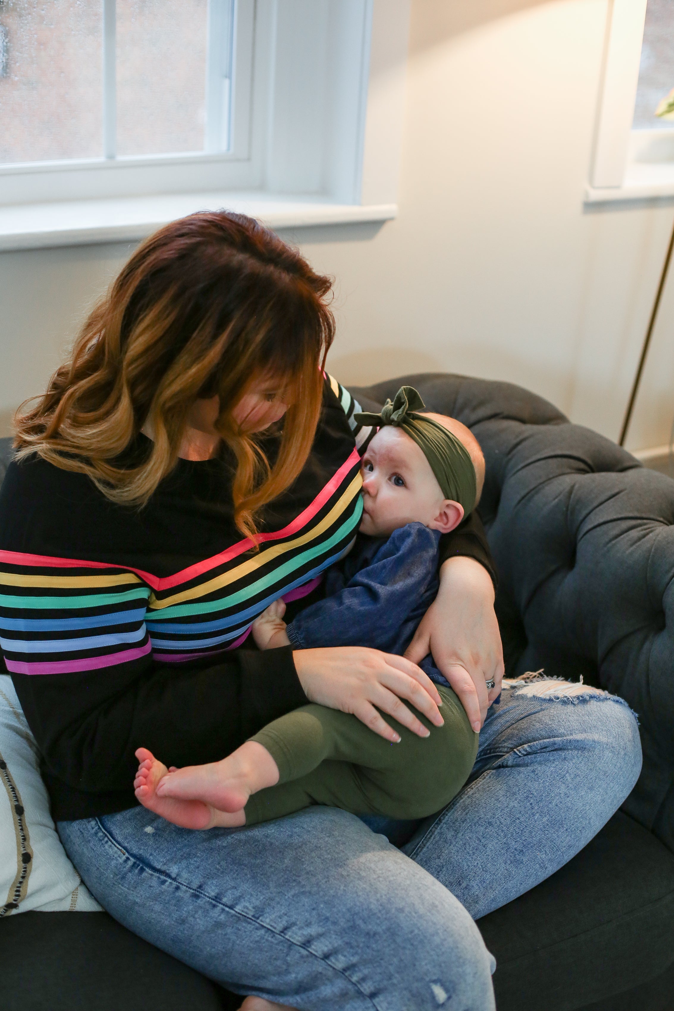 Six Stripe Invisible Zip Breastfeeding Sweatshirt | Milk & Baby