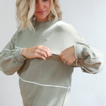 Relaxed Fit Invisible Zipper Breastfeeding Sweatshirt with Piping | Milk & Baby