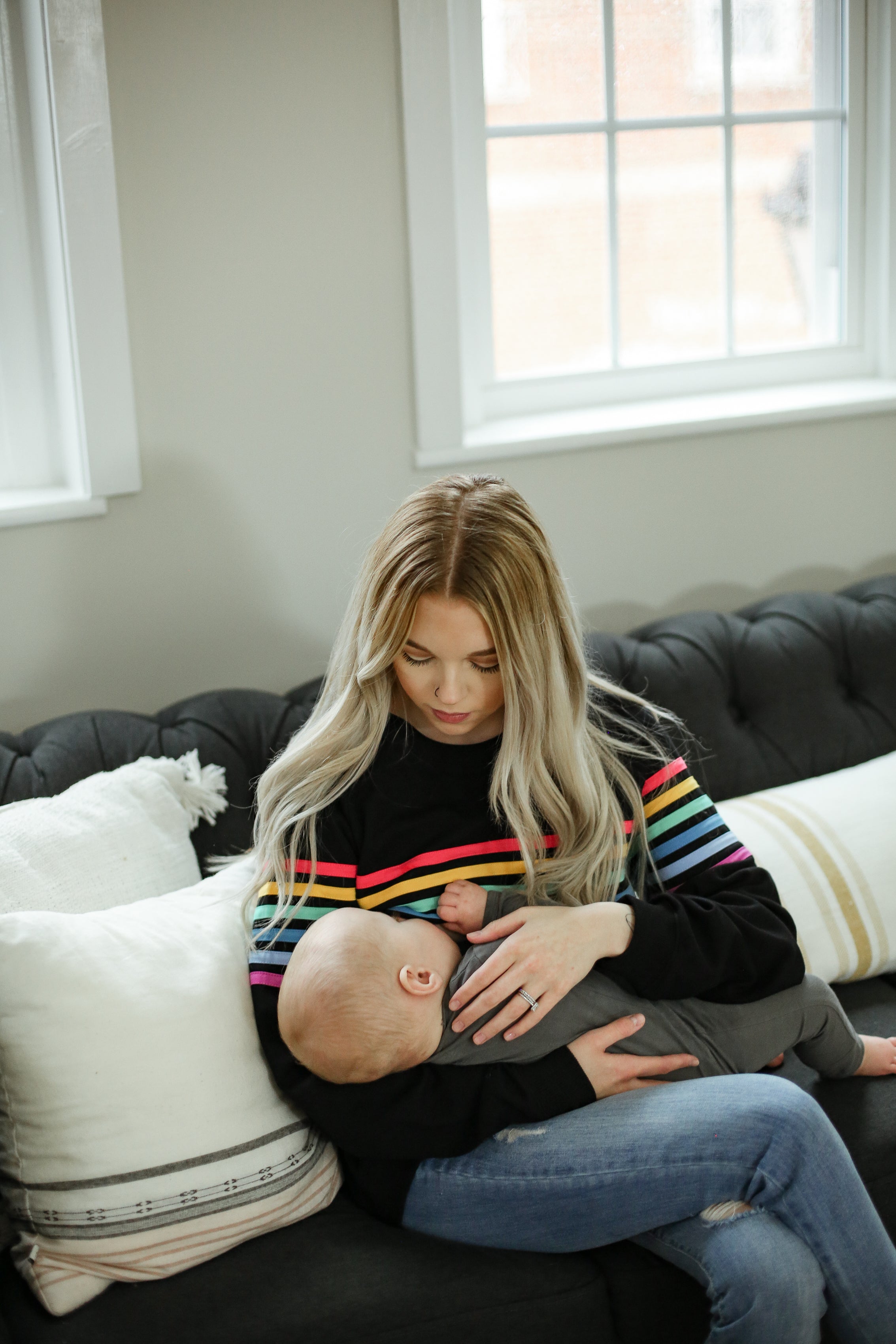 Six Stripe Invisible Zip Breastfeeding Sweatshirt | Milk & Baby