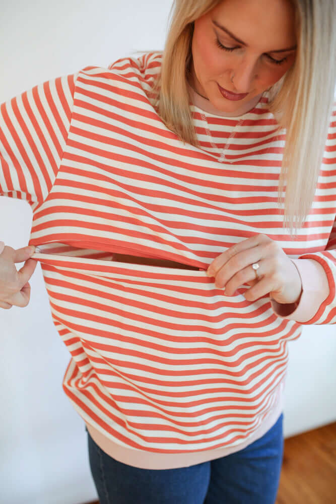 Relaxed Fit Freestyle Stripe Breastfeeding Sweatshirt | Milk & Baby