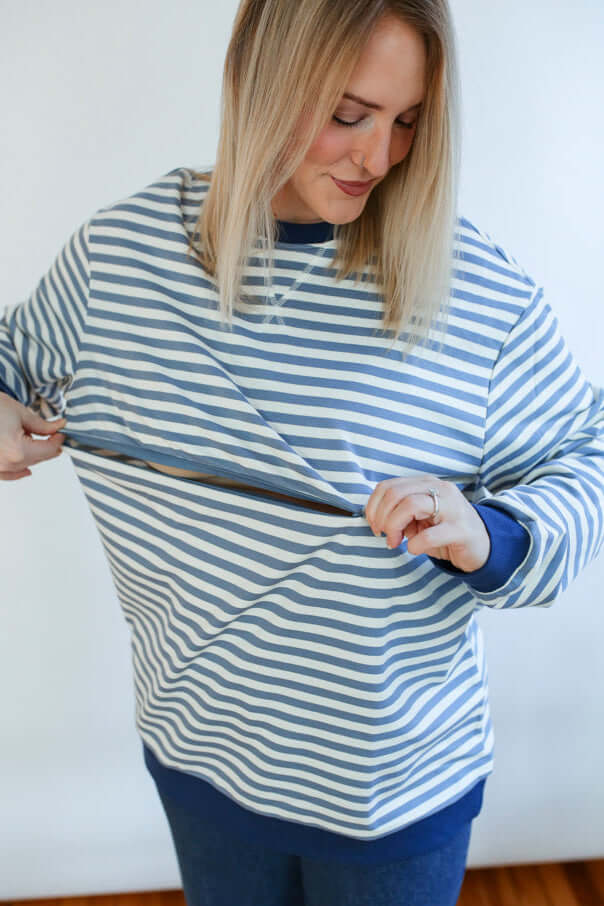 Relaxed Fit Freestyle Stripe Breastfeeding Sweatshirt | Milk & Baby