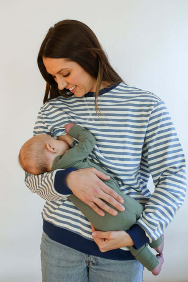 Relaxed Fit Freestyle Stripe Breastfeeding Sweatshirt | Milk & Baby