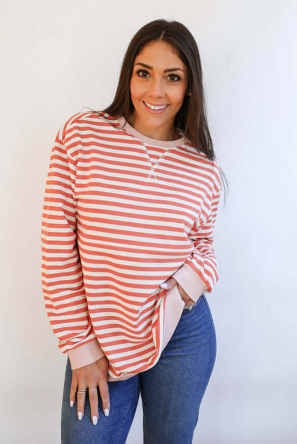Relaxed Fit Freestyle Stripe Breastfeeding Sweatshirt | Milk & Baby