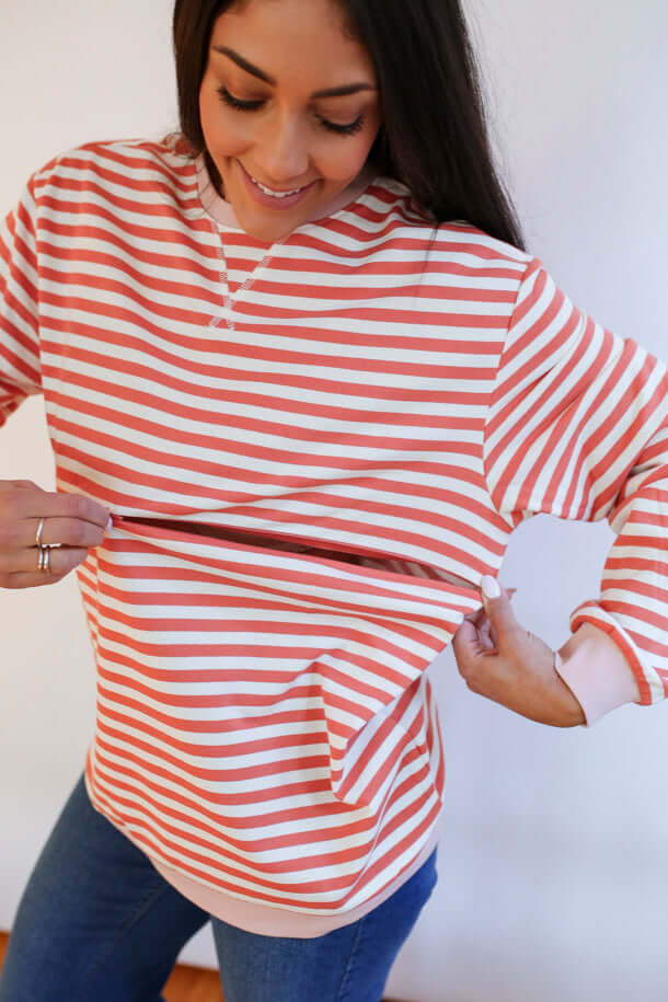 Relaxed Fit Freestyle Stripe Breastfeeding Sweatshirt | Milk & Baby