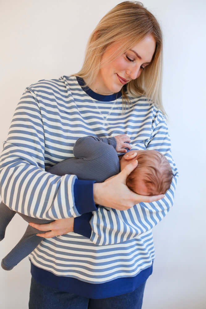 Relaxed Fit Freestyle Stripe Breastfeeding Sweatshirt | Milk & Baby