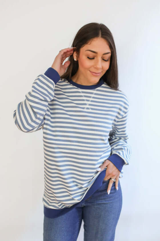 Relaxed Fit Freestyle Stripe Breastfeeding Sweatshirt | Milk & Baby