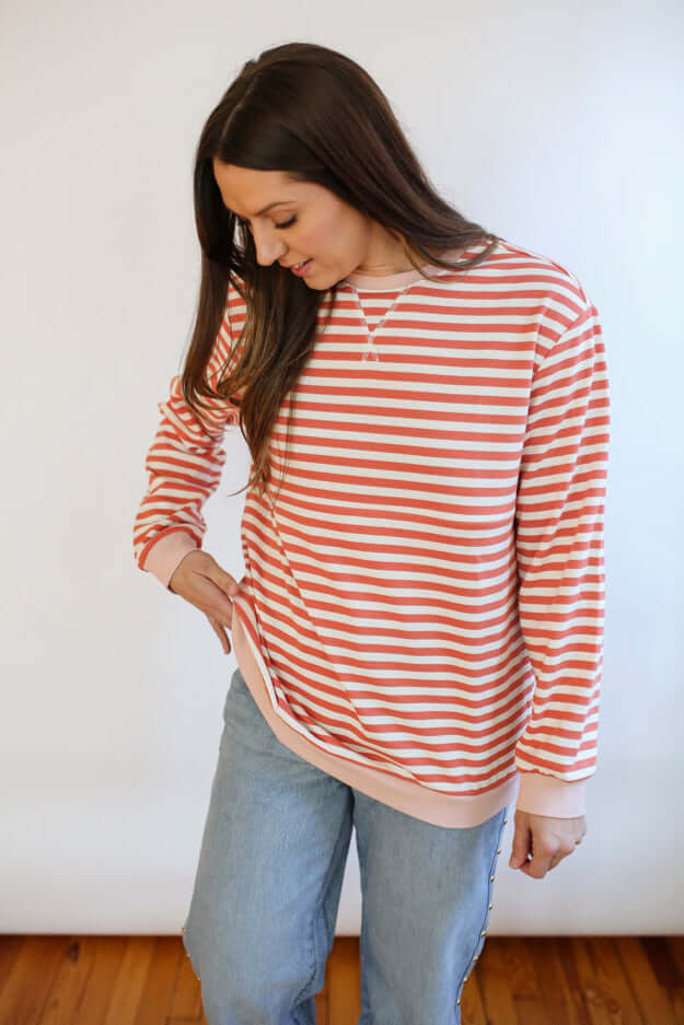 Relaxed Fit Freestyle Stripe Breastfeeding Sweatshirt | Milk & Baby