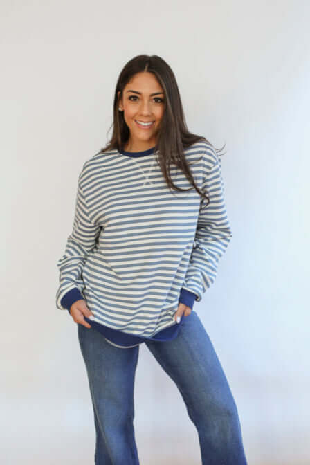 Relaxed Fit Freestyle Stripe Breastfeeding Sweatshirt | Milk & Baby