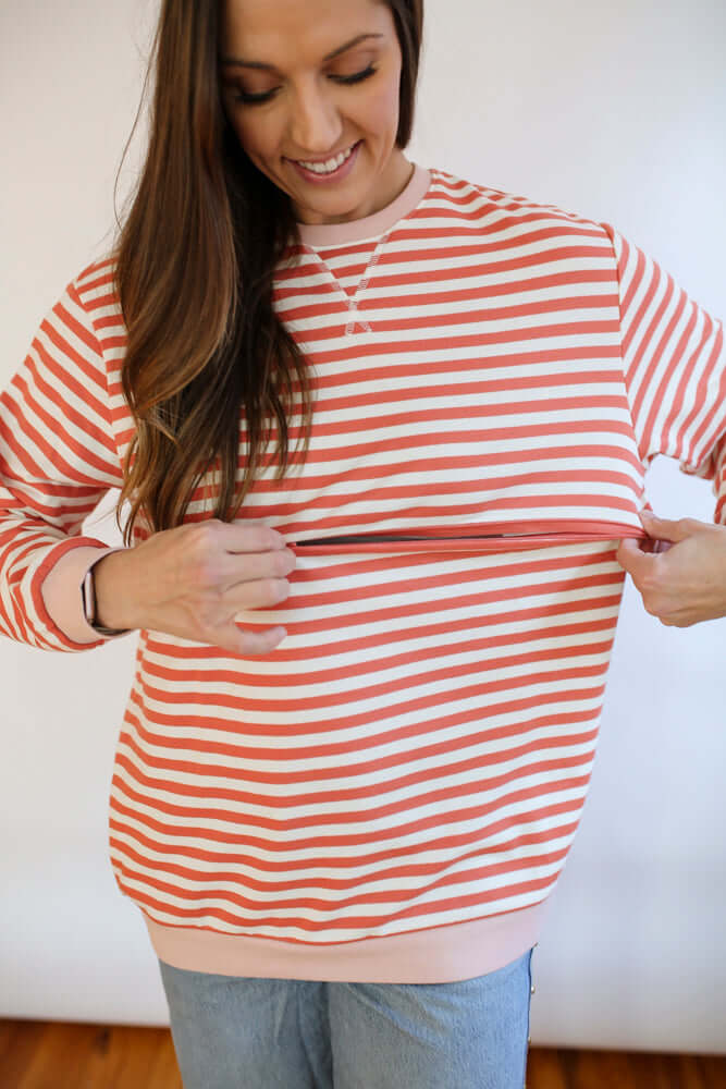 Relaxed Fit Freestyle Stripe Breastfeeding Sweatshirt | Milk & Baby
