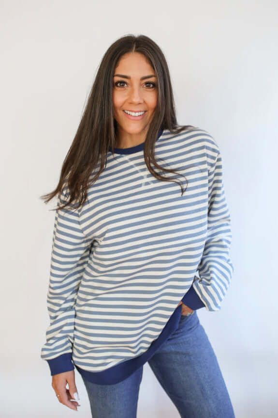 Relaxed Fit Freestyle Stripe Breastfeeding Sweatshirt | Milk & Baby