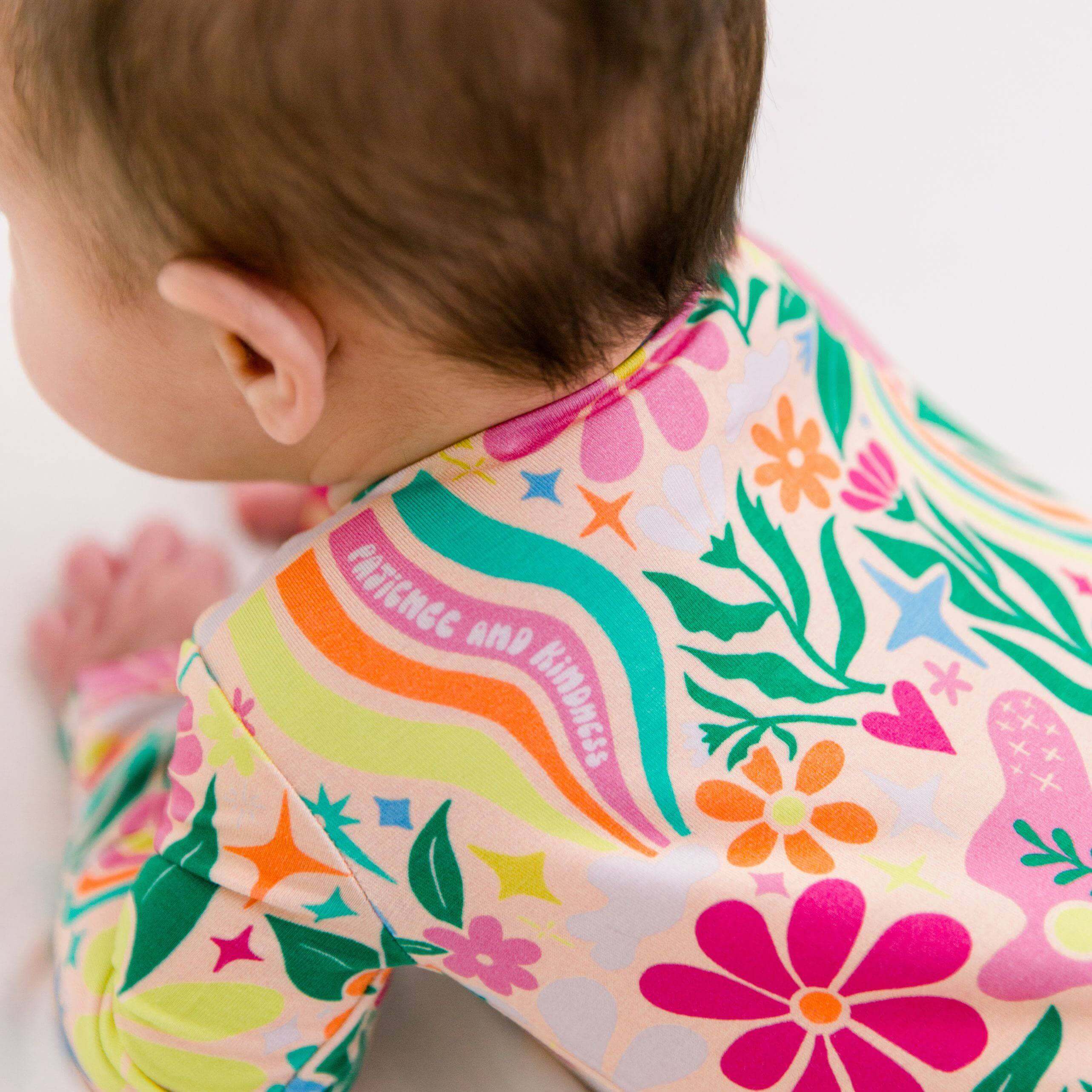 Rainbow Daisy Babe | Bamboo Footie Onesie Sleeper | "Patience & Kindness" | Milk & Baby