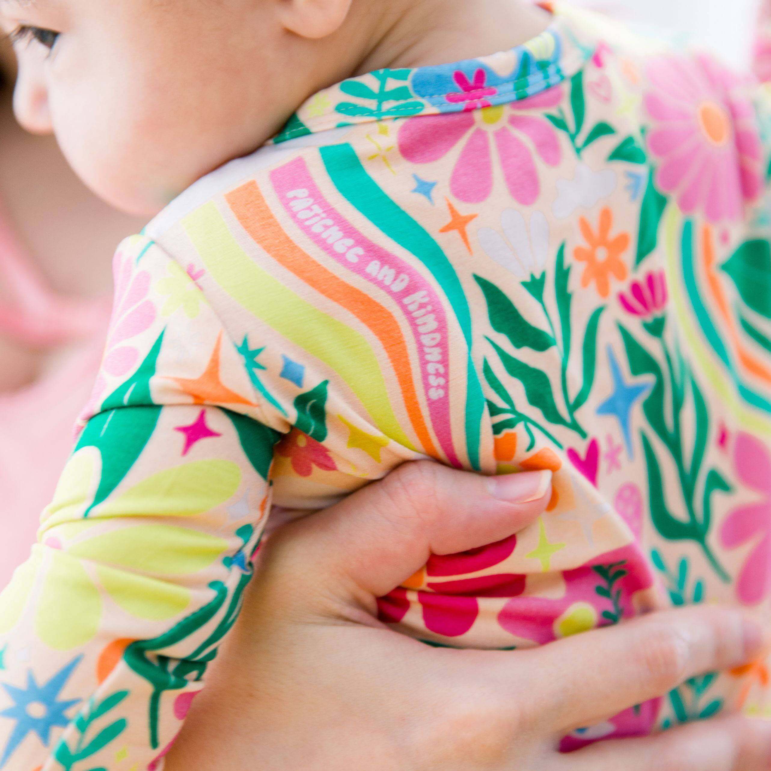 Rainbow Daisy Babe | Bamboo Footie Onesie Sleeper | "Patience & Kindness" | Milk & Baby