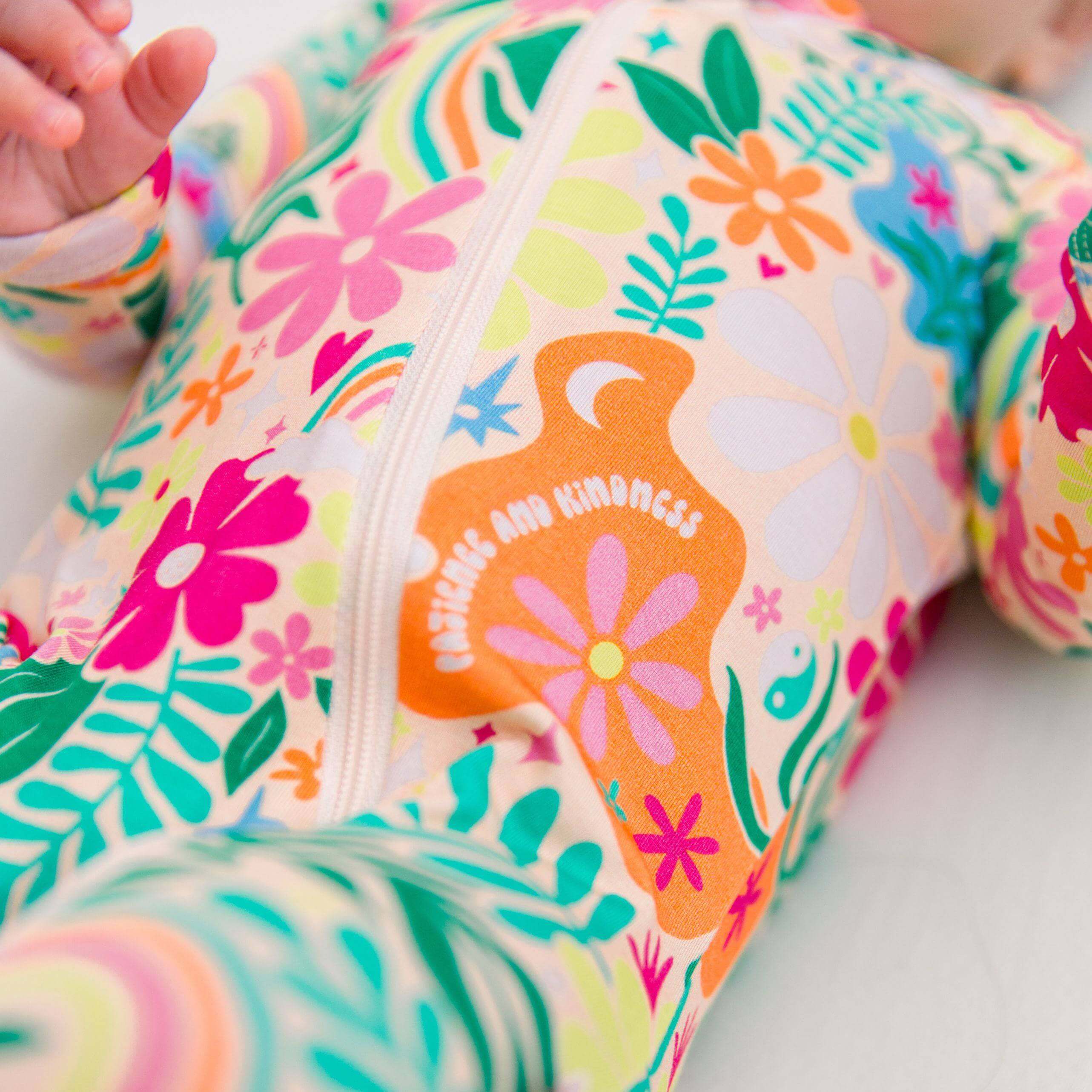 Rainbow Daisy Babe | Bamboo Footie Onesie Sleeper | "Patience & Kindness" | Milk & Baby