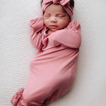 Rose Pink Knotted Gown Set (hat or bow) - Milk & Baby 