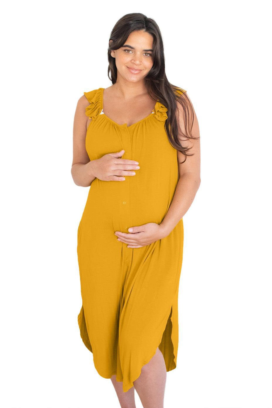 Ruffle Strap Labor & Delivery Gown | Honey Milk & Baby