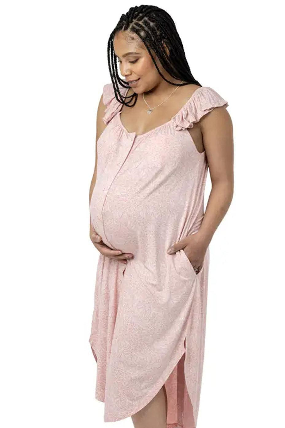 Ruffle Strap Labor & Delivery Gown | Pink Hydrangea Milk & Baby