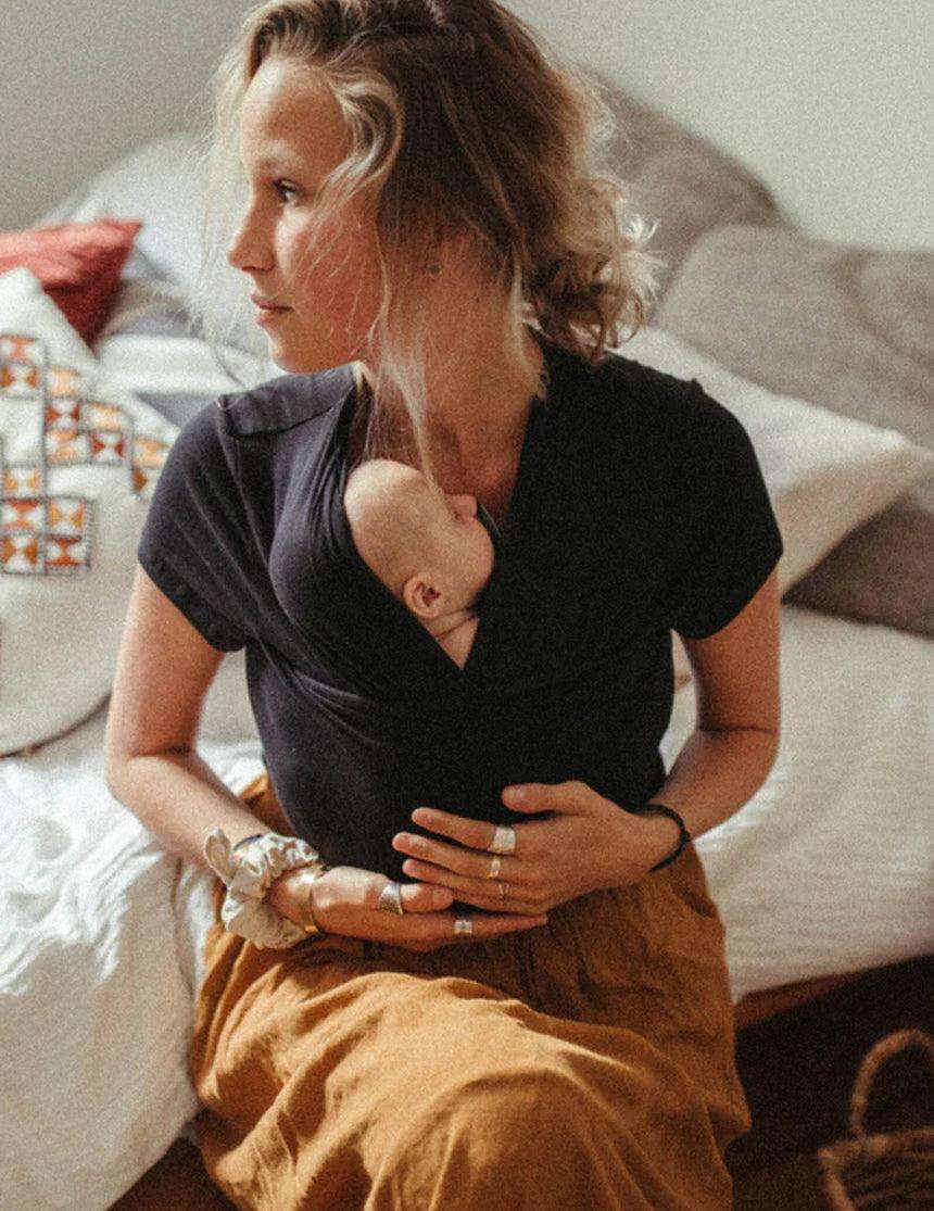 Skin To Skin Kangaroo T-Shirt & Nursing Top | Black | Milk & Baby