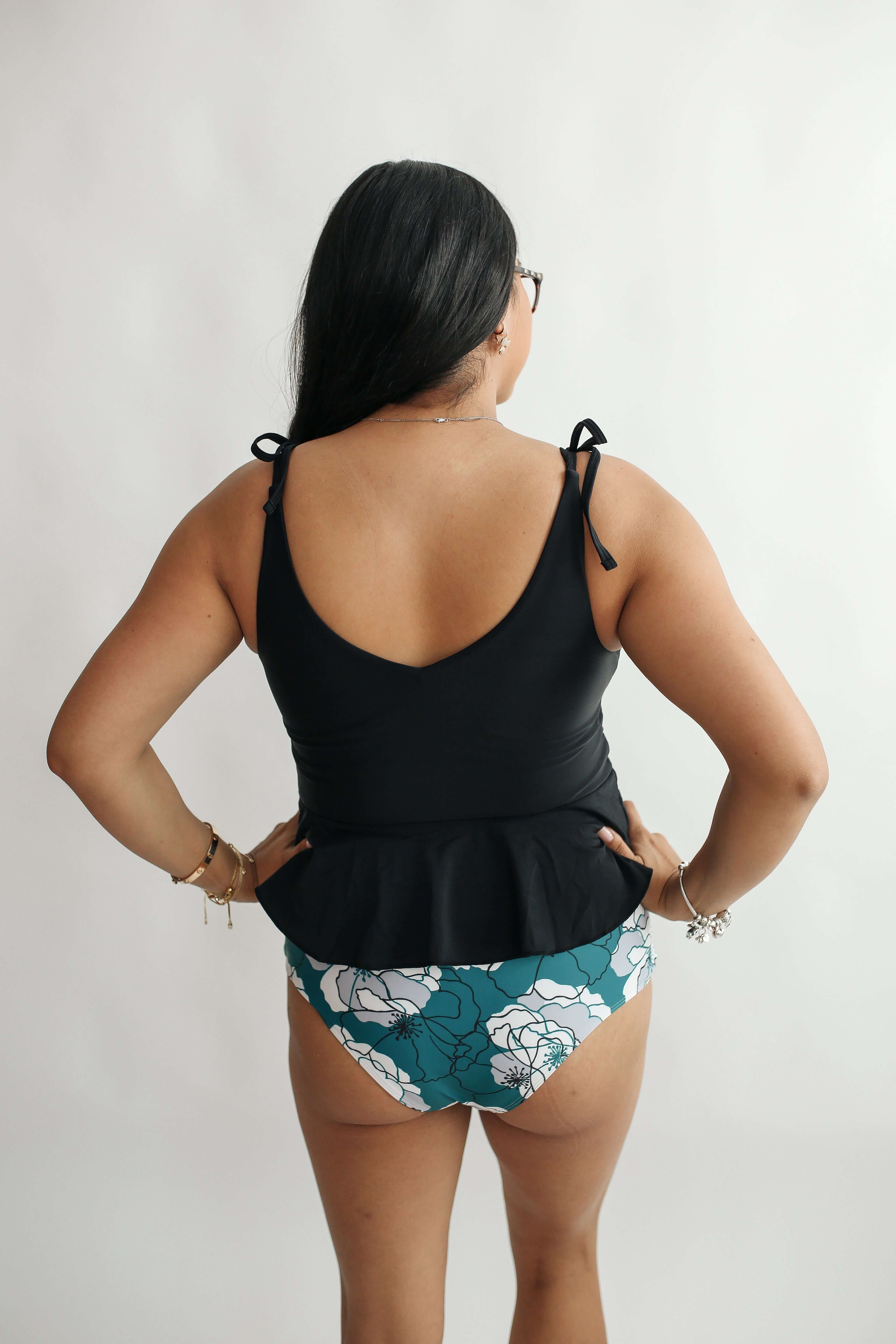 Tie Shoulder Breastfeeding Peplum Tankini Swimsuit Top | Milk & Baby