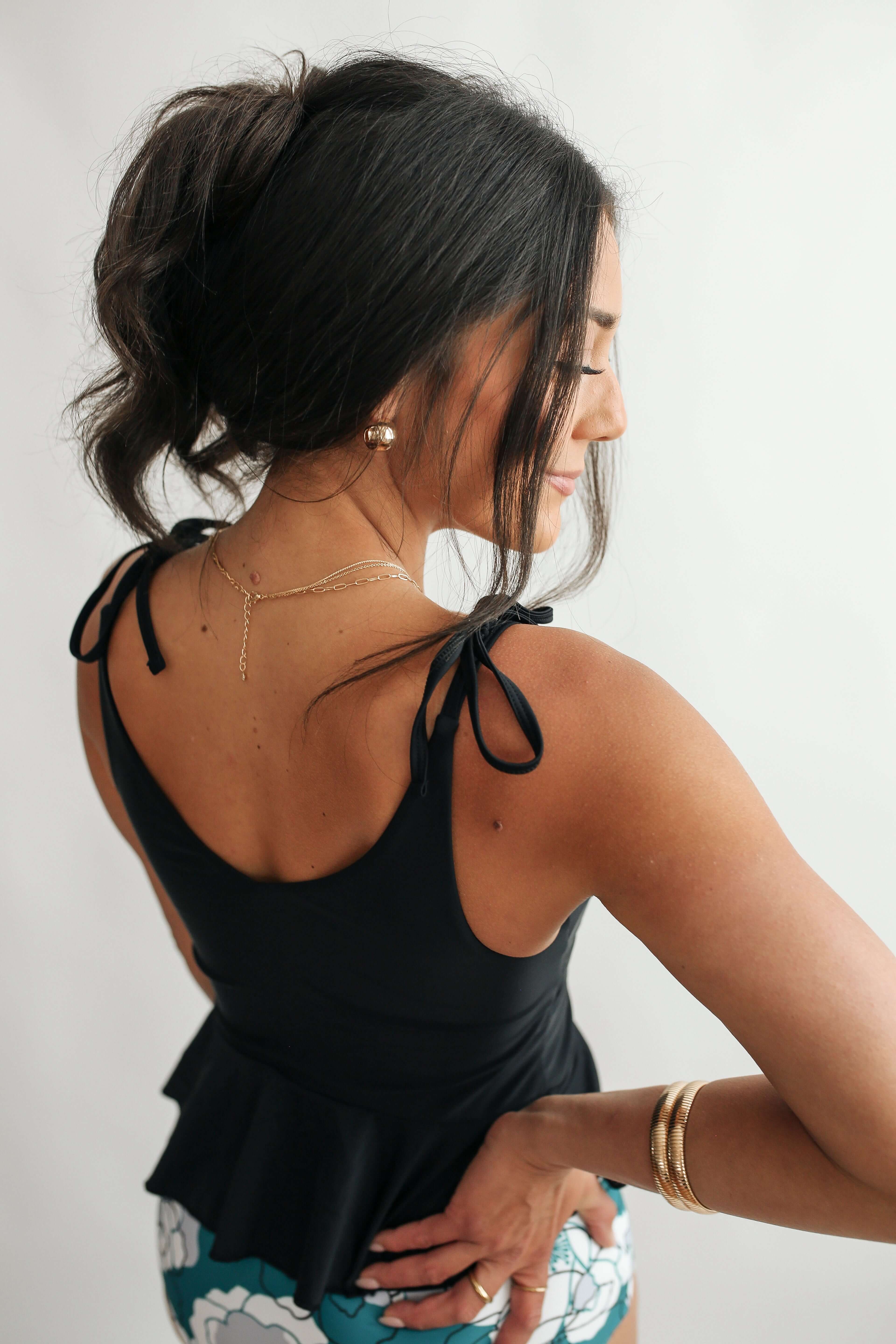Tie Shoulder Breastfeeding Peplum Tankini Swimsuit Top | Milk & Baby