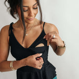 Tie Shoulder Breastfeeding Peplum Tankini Swimsuit Top | Milk & Baby
