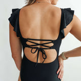 Lace Up Ruffle Neck One Piece Breastfeeding Swimsuit | Milk & Baby