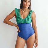 Lace Up Ruffle Neck One Piece Breastfeeding Swimsuit | Milk & Baby