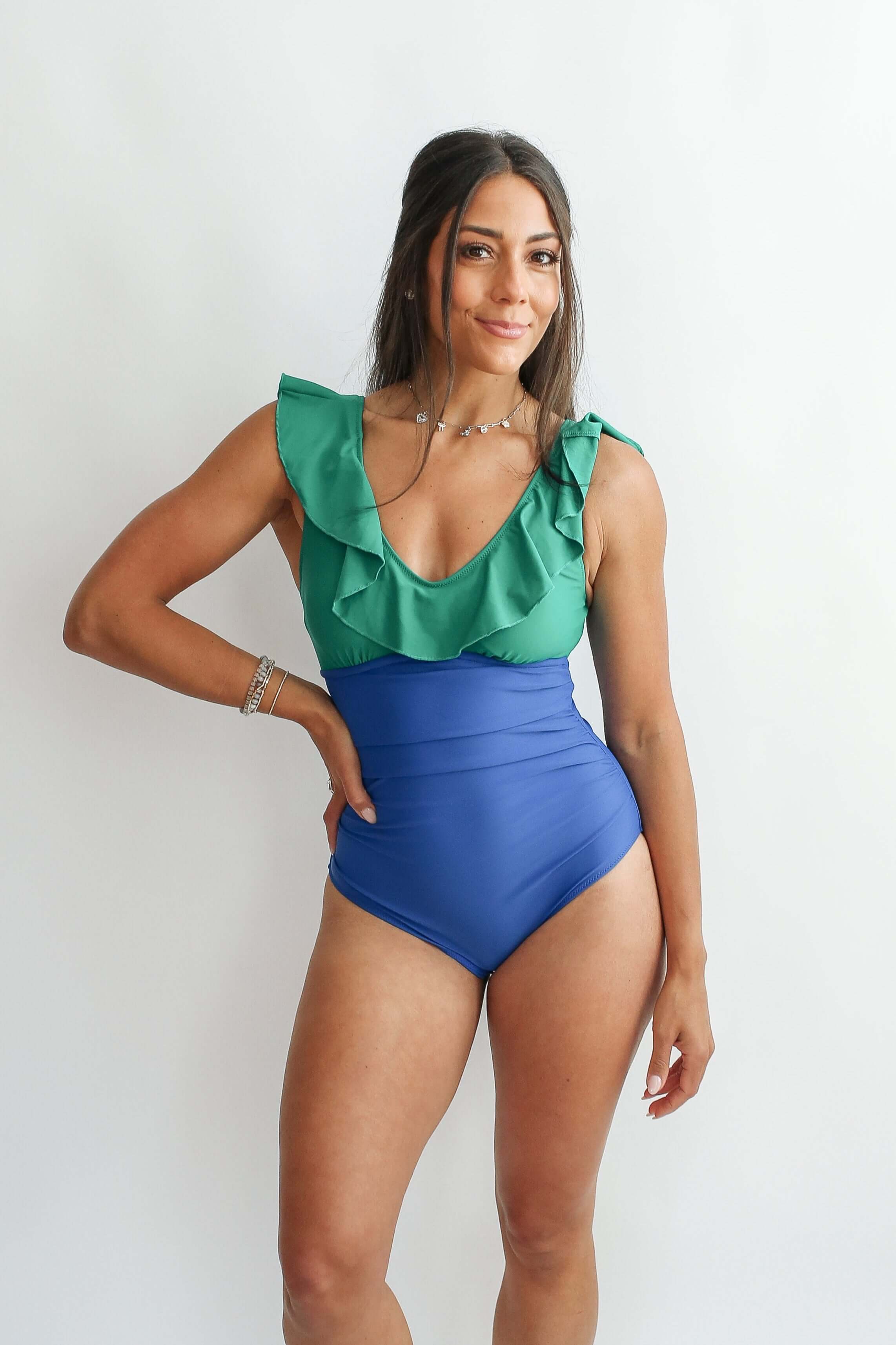 Lace Up Ruffle Neck One Piece Breastfeeding Swimsuit | Milk & Baby