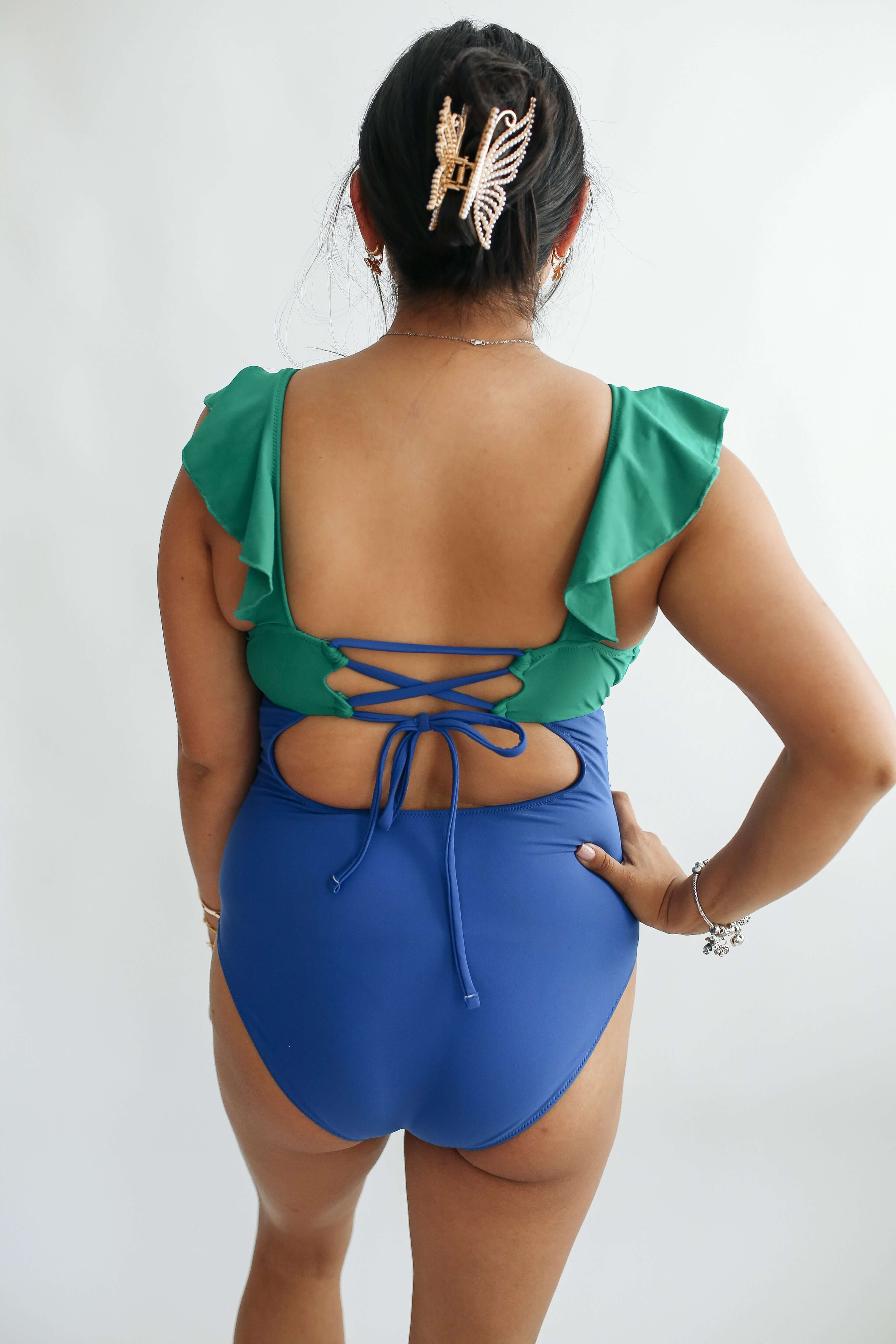 Lace Up Ruffle Neck One Piece Breastfeeding Swimsuit | Milk & Baby