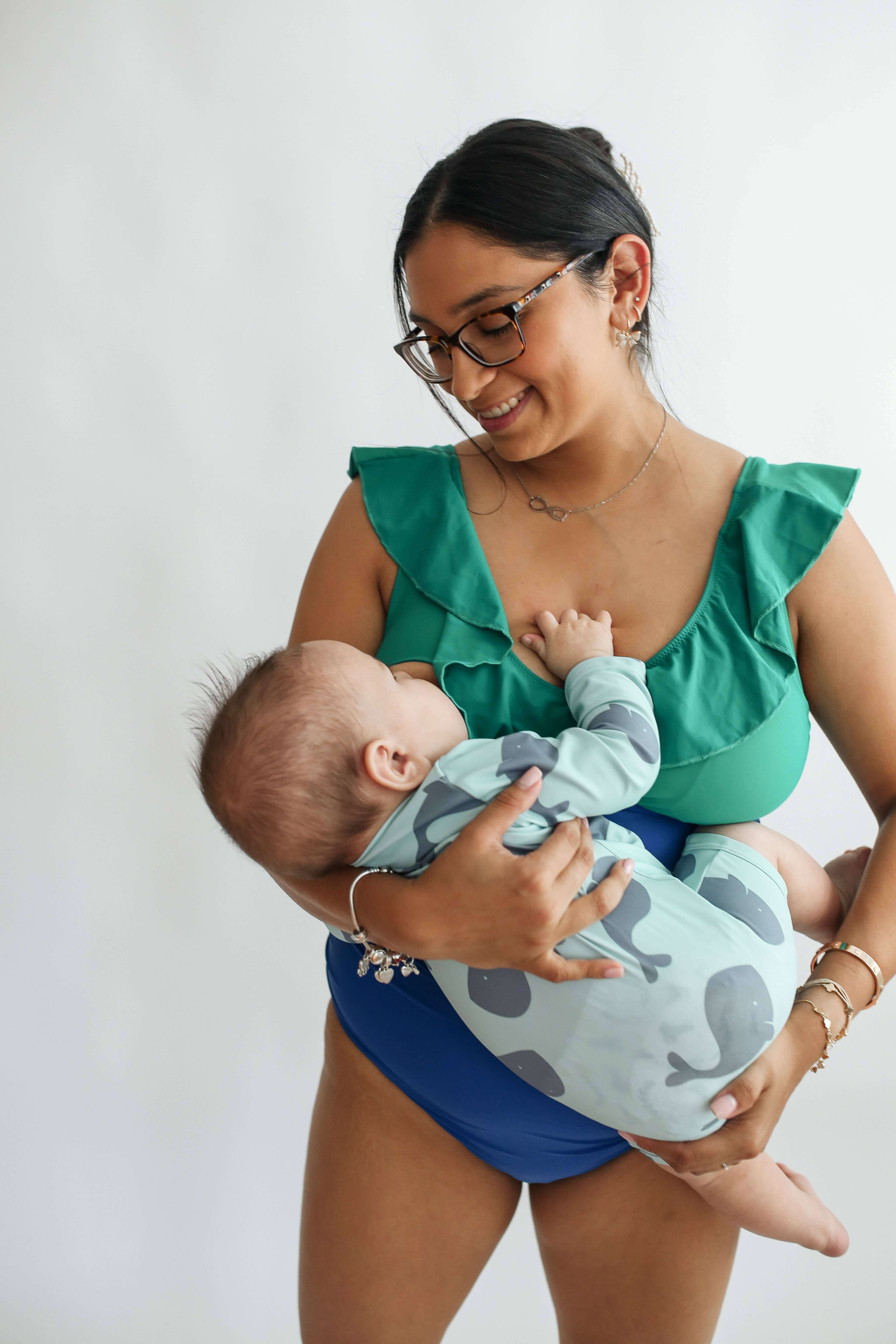 Lace Up Ruffle Neck One Piece Breastfeeding Swimsuit | Milk & Baby