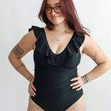 Lace Up Ruffle Neck One Piece Breastfeeding Swimsuit | Milk & Baby
