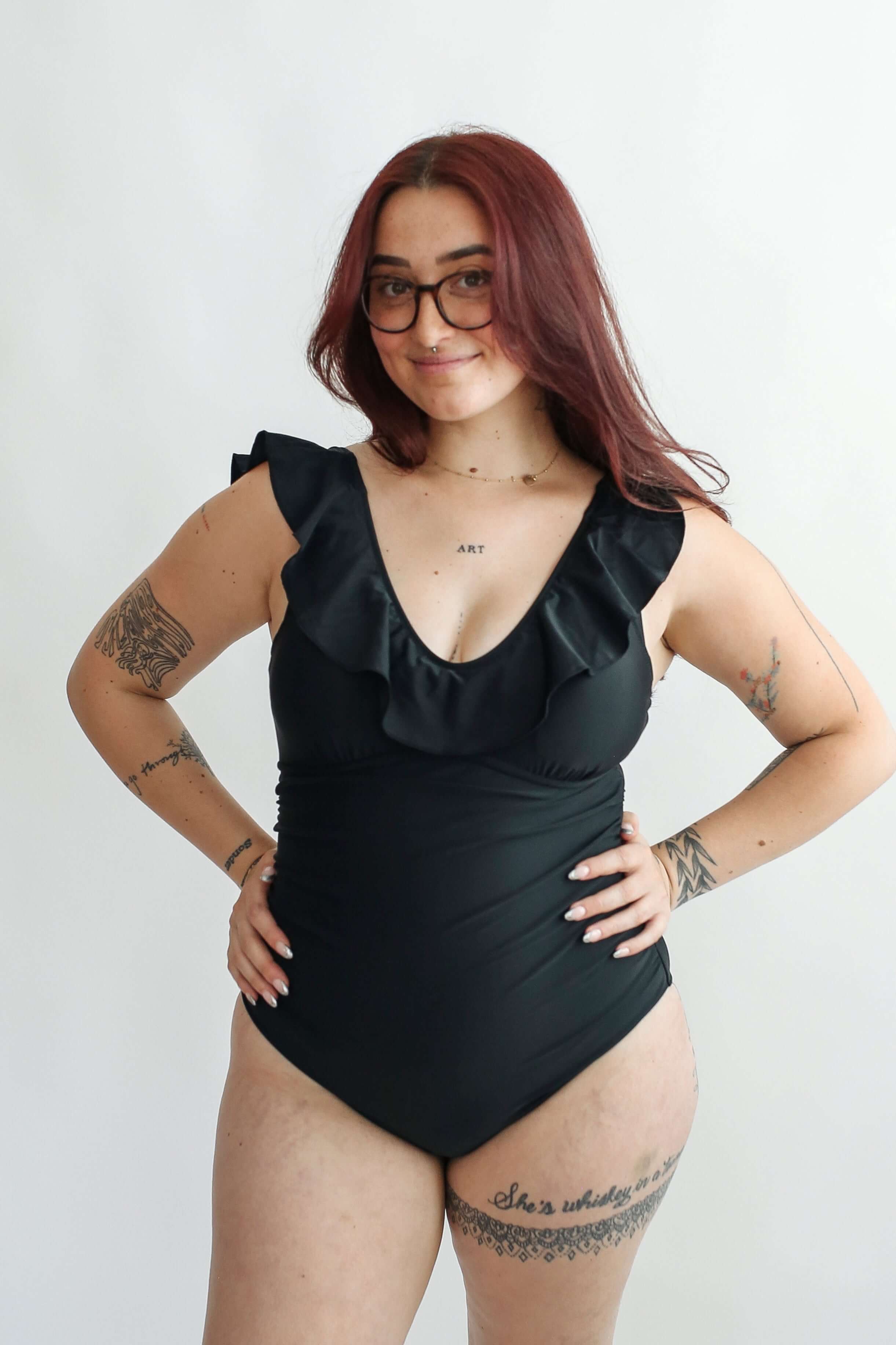 Lace Up Ruffle Neck One Piece Breastfeeding Swimsuit | Milk & Baby