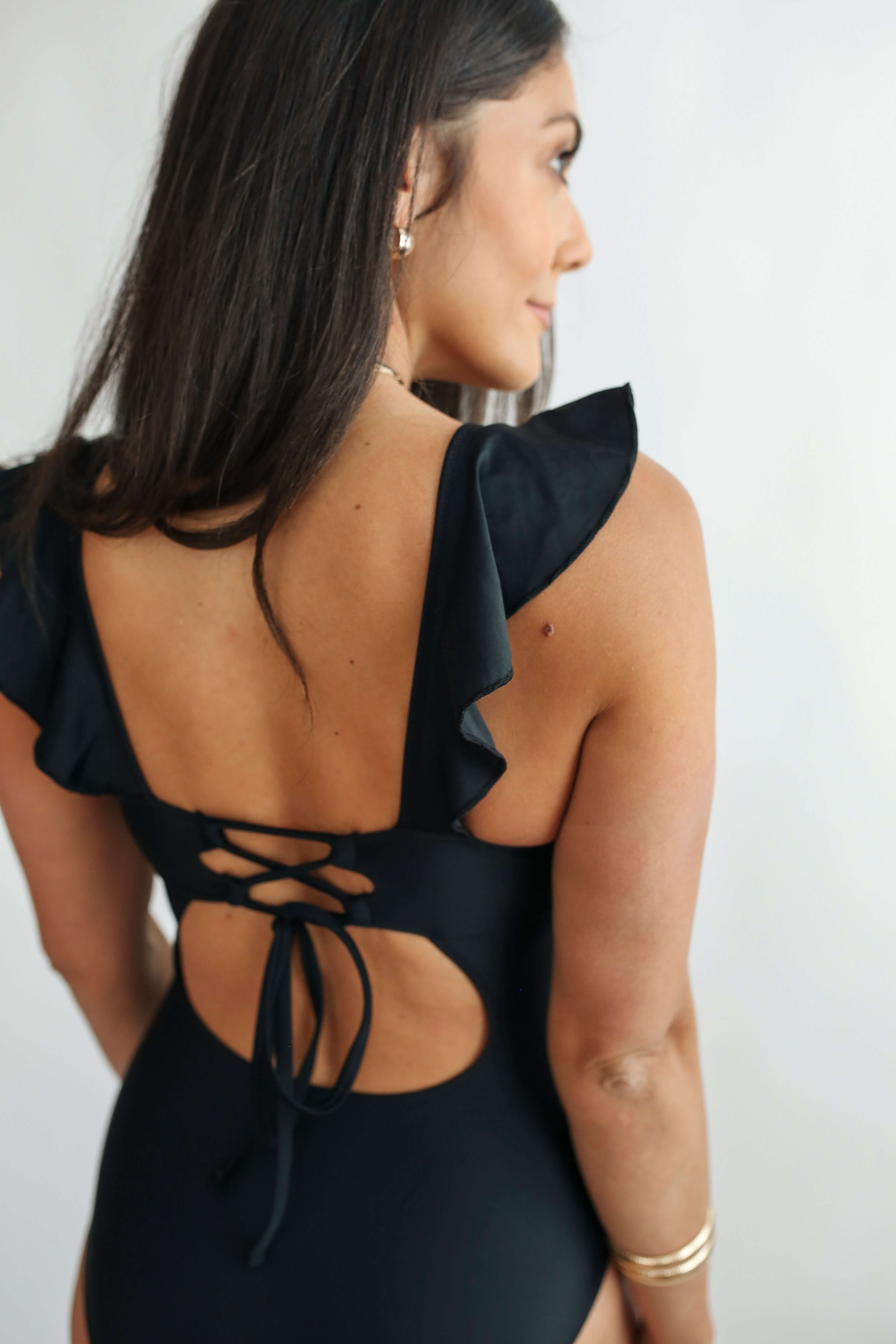 Lace Up Ruffle Neck One Piece Breastfeeding Swimsuit | Milk & Baby