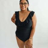 Lace Up Ruffle Neck One Piece Breastfeeding Swimsuit | Milk & Baby