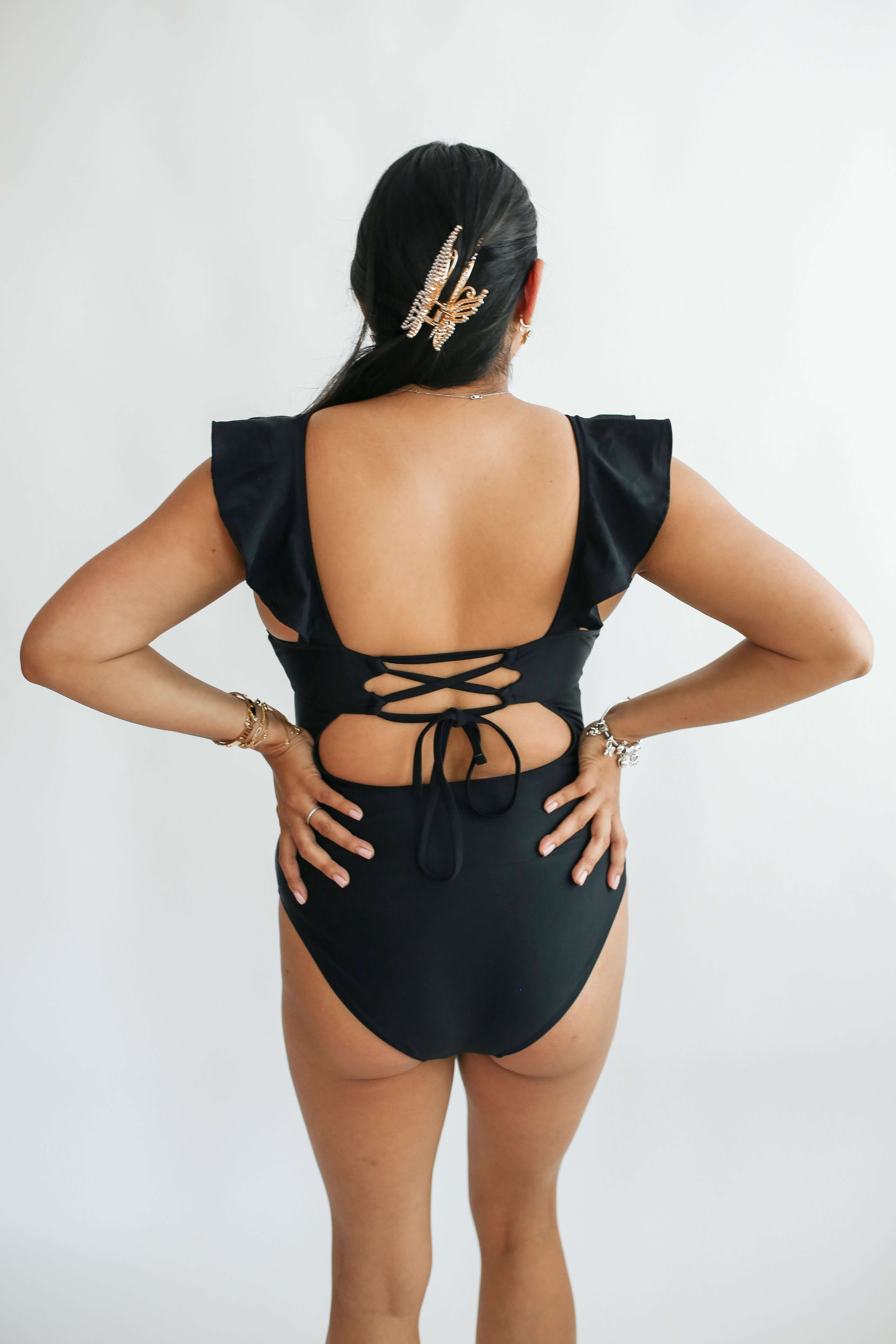 Lace Up Ruffle Neck One Piece Breastfeeding Swimsuit | Milk & Baby