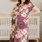 Universal Labor and Delivery Gown in Burgundy Plum Floral - Milk & Baby 