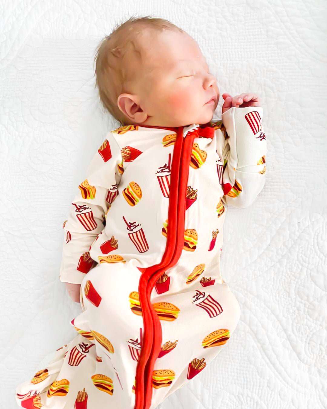White Truffle Burgers & Fries Newborn Gown Set Milk & Baby