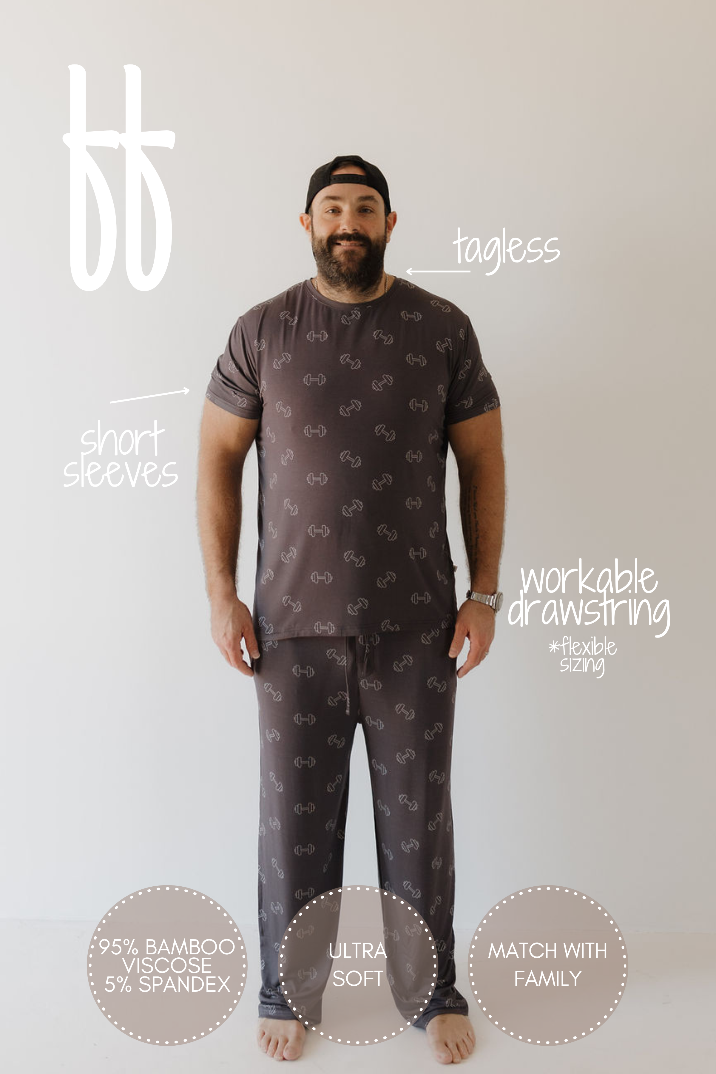 Charcoal Arm Day | Bamboo Men's Short Sleeve Pajama | Milk & Baby