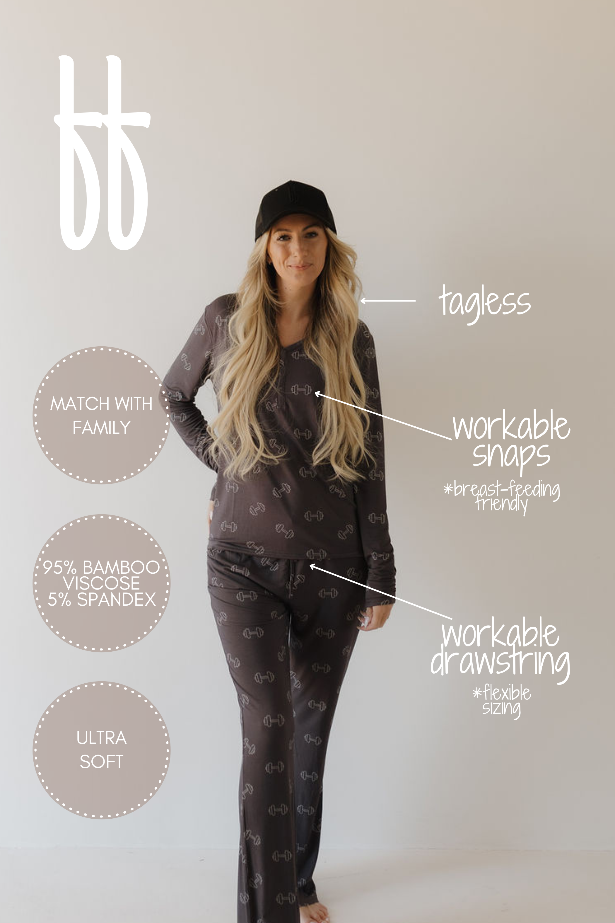 Charcoal Arm Day | Women's Bamboo Pajama | Milk & Baby