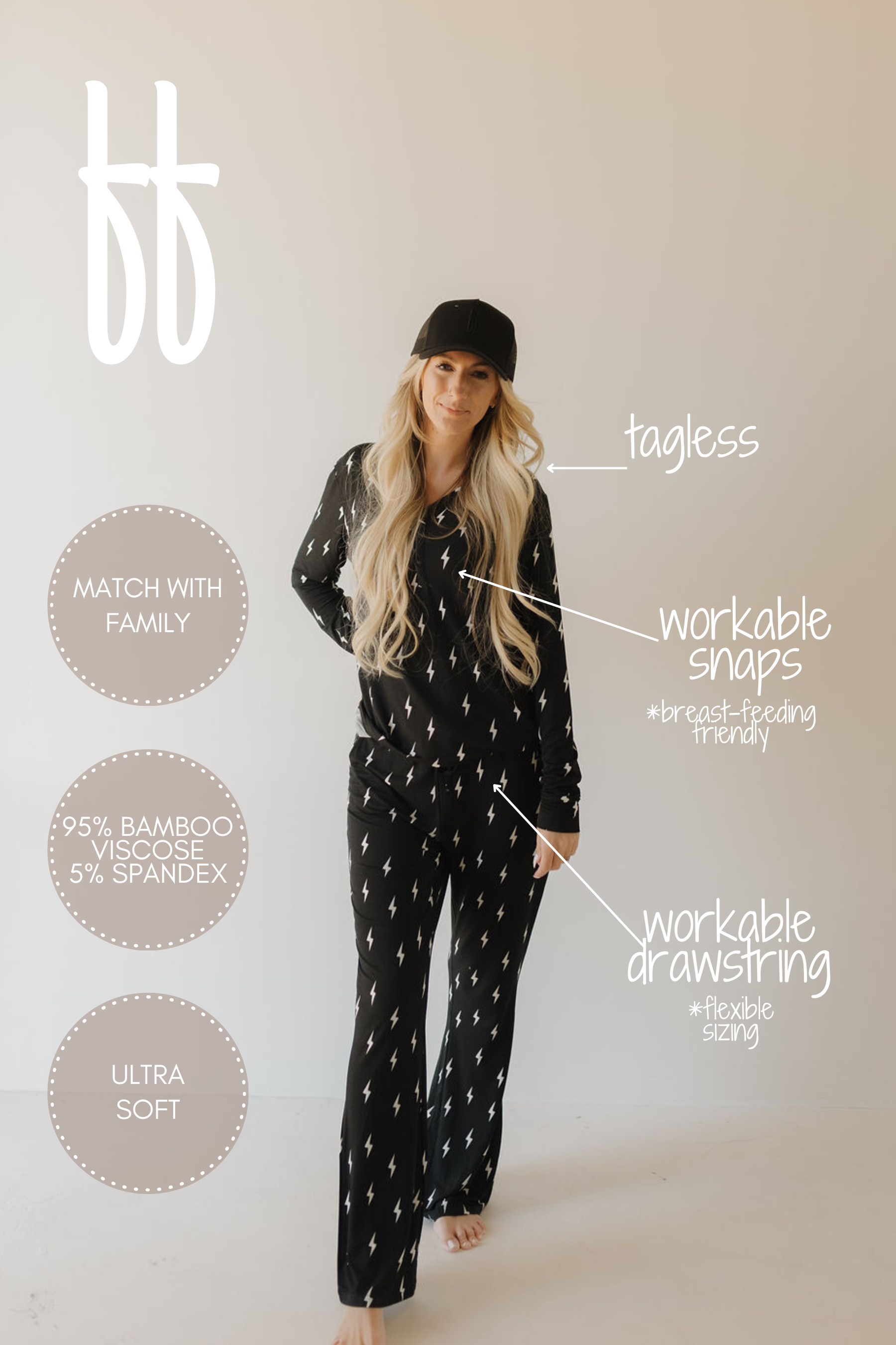 Midnight Lightning Bolt | Women's Bamboo Pajama | Milk & Baby