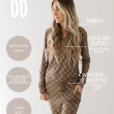 Faded Brown Checkerboard | Women's Bamboo Pajamas | Milk & Baby